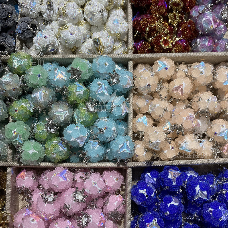 Wholesale 5PCS/PACK Crown Mermaid Tassel Soft Ceramic Drill Ball with Straight Hole Beads